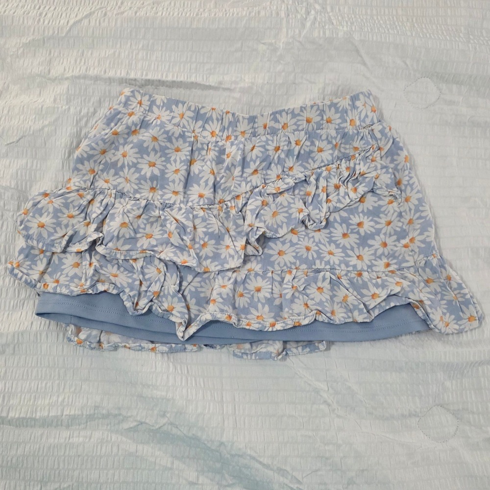 Art Class Girls Blue Daisy Floral Tiered Ruffle Skort Size M 8
